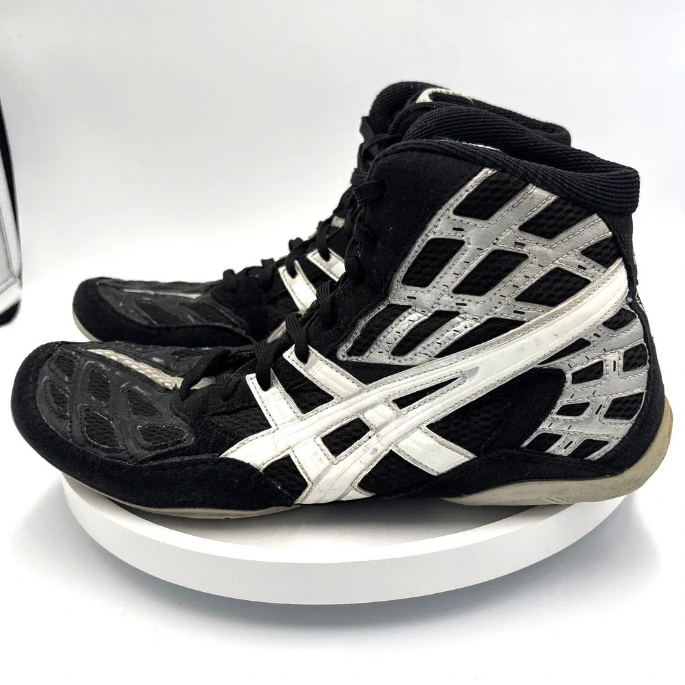 Asics Split Second 9 Wrestling Shoes Mens 11.5 Black White Silver J203Y Mid Top